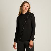 Polera Negro Manga Larga Elasticidad Media Sin Forro Calce Normal Tela Camant