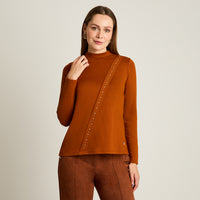 Polera Terracota Manga Larga Elasticidad Media Sin Forro Calce Normal Tela Camant