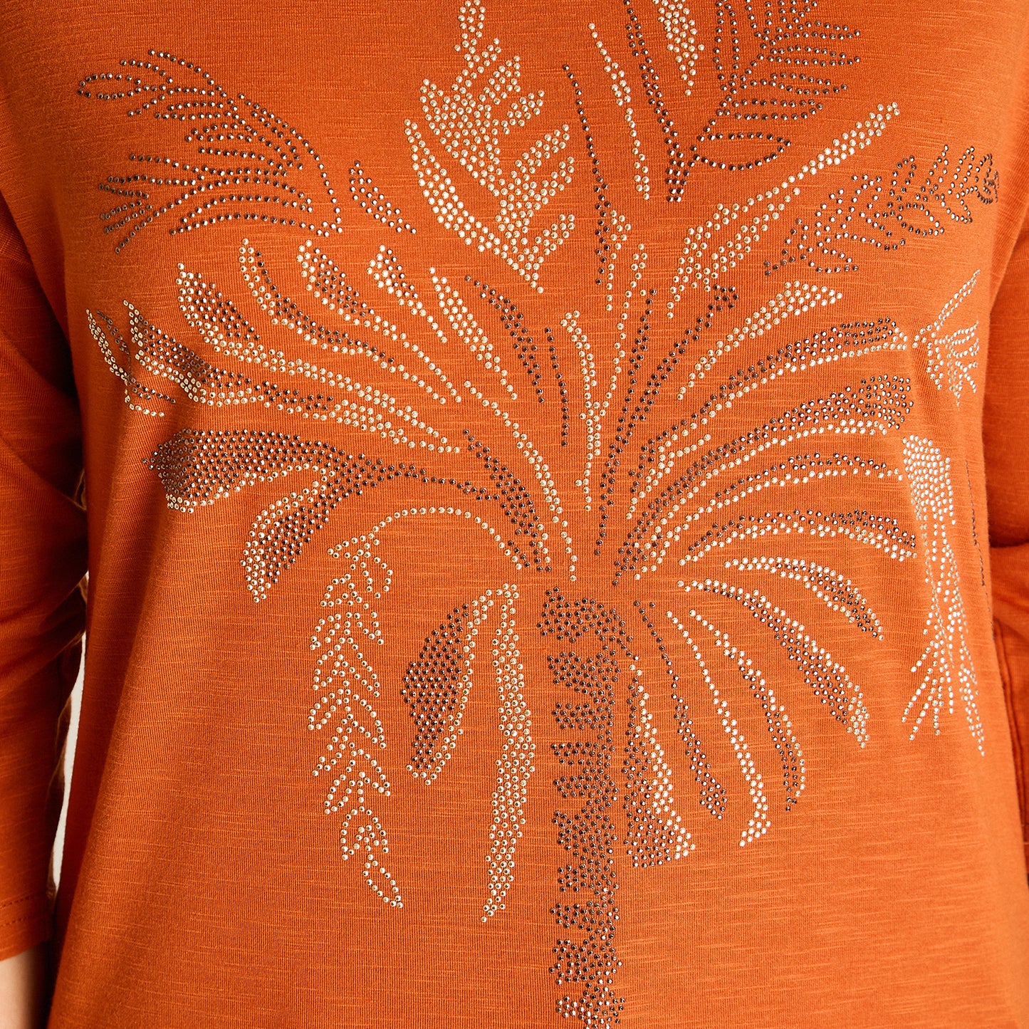 Polera Terracota Manga 3/4 Elasticidad Media Sin Forro Calce Normal Tela Punto