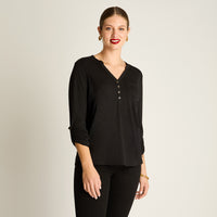 Polera Negro Manga Larga Elasticidad Media Sin Forro Calce Normal Tela Punto