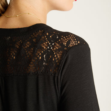 Polera Negro Manga Larga Elasticidad Media Sin Forro Calce Normal Tela Punto