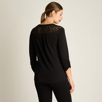 Polera Negro Manga Larga Elasticidad Media Sin Forro Calce Normal Tela Punto