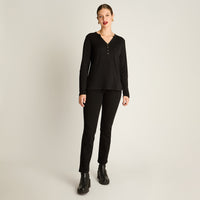 Polera Negro Manga Larga Elasticidad Media Sin Forro Calce Normal Tela Punto