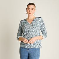 Polera Azul Manga Larga Elasticidad Media Sin Forro Calce Normal Tela Punto