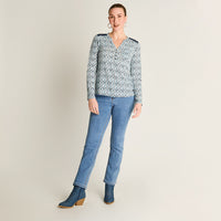 Polera Azul Manga Larga Elasticidad Media Sin Forro Calce Normal Tela Punto