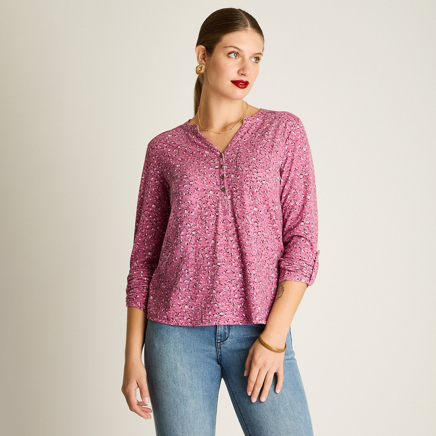 Polera Morado Manga Larga Elasticidad Media Sin Forro Calce Normal Tela Punto