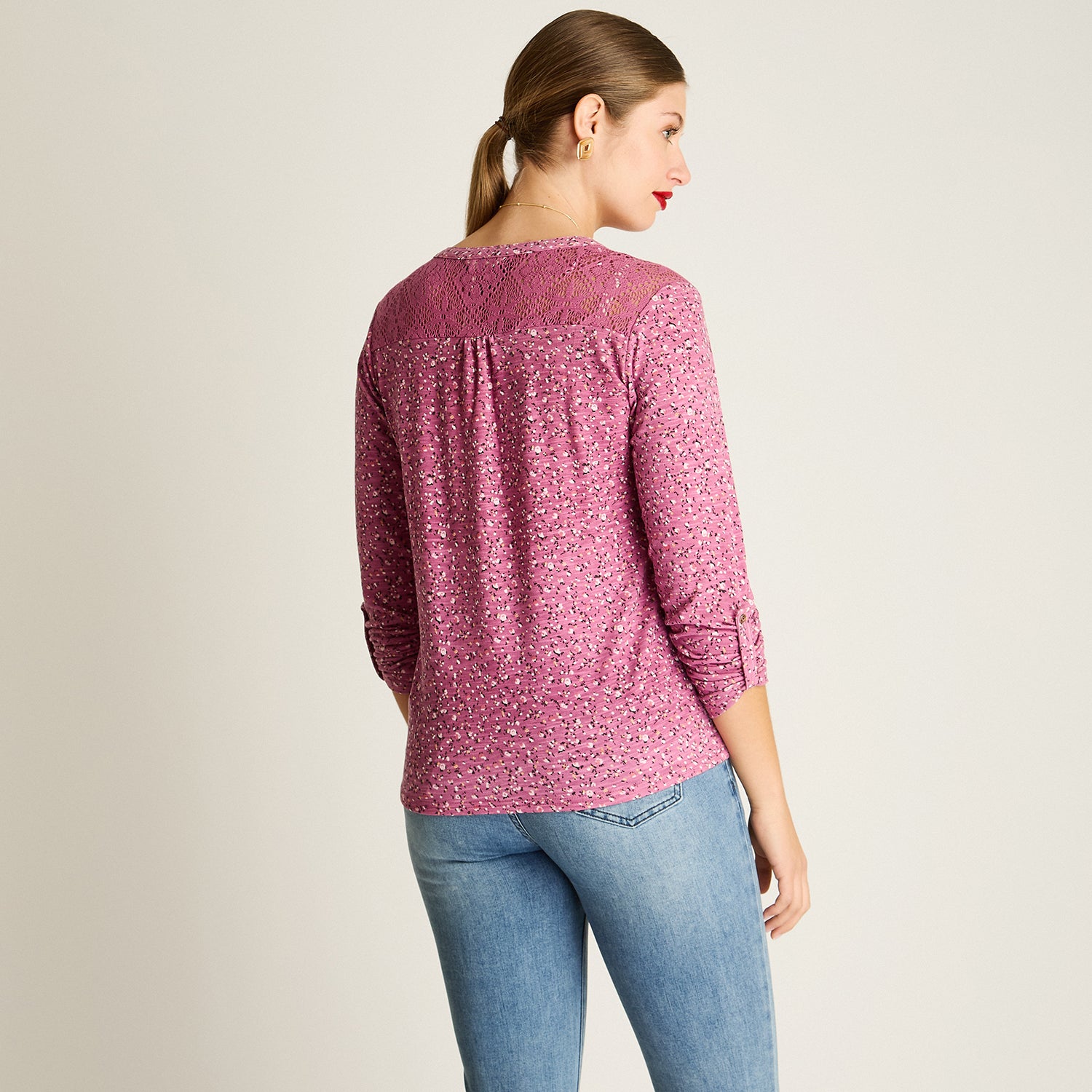 Polera Morado Manga Larga Elasticidad Media Sin Forro Calce Normal Tela Punto