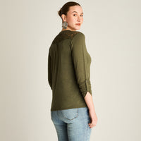 Polera Verde Manga Larga Elasticidad Media Sin Forro Calce Normal Tela Punto