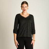 Polera Negro Manga Larga Elasticidad Media Sin Forro Calce Normal Tela Punto