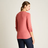 Polera Rosado Manga Larga Elasticidad Media Sin Forro Calce Normal Tela Punto Y Plano