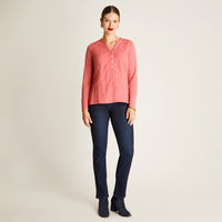 Polera Rosado Manga Larga Elasticidad Media Sin Forro Calce Normal Tela Punto Y Plano