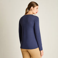 Polera Azul Manga Larga Elasticidad Media Sin Forro Calce Normal Tela Punto Y Plano