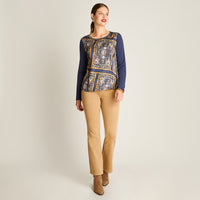 Polera Azul Manga Larga Elasticidad Media Sin Forro Calce Normal Tela Punto Y Plano