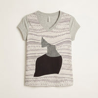 Polera Gris Mix Fabric con Print Frontal y Cuello con Lúrex en plano