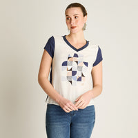 Polera Indigo Manga Corta Elasticidad Media Sin Forro Calce Normal Tela Punto Y Plano