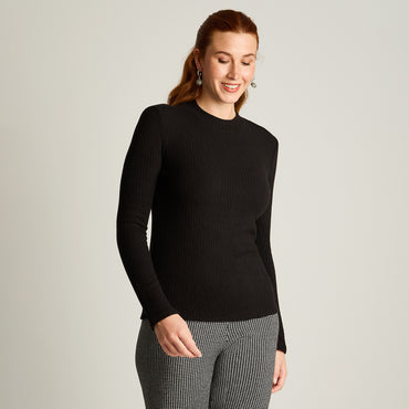 Polera Negro Manga Larga Elasticidad Media Sin Forro Calce Normal Tela Punto