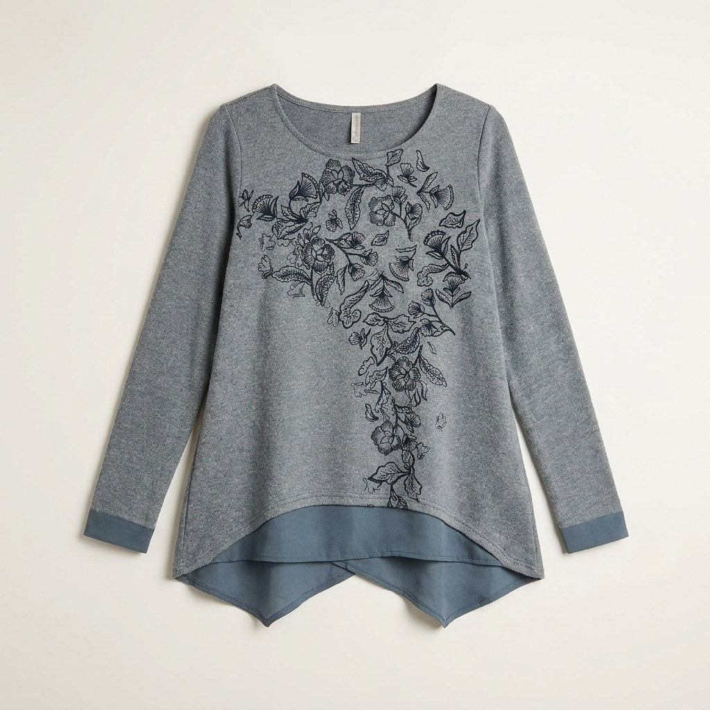 Polera Indigo Lanilla Manga Larga Terminación en Punta Estampada en plano