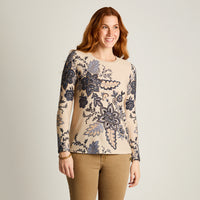 Polera Beige Manga Larga Elasticidad Media Sin Forro Calce Normal Tela Camant