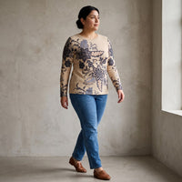 Polera Beige Lanilla Gruesa Manga Larga Estampada lifestyle