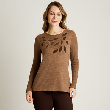 Polera Cafe Manga Larga Elasticidad Media Sin Forro Calce Normal Tela Punto