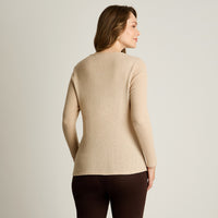 Polera Beige Manga Larga Elasticidad Media Sin Forro Calce Normal Tela Punto