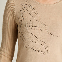 Polera Beige Manga Larga Elasticidad Media Sin Forro Calce Normal Tela Punto