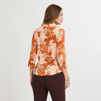 Polera Manga 3/4 Cuello Camisero Estampada Terracota