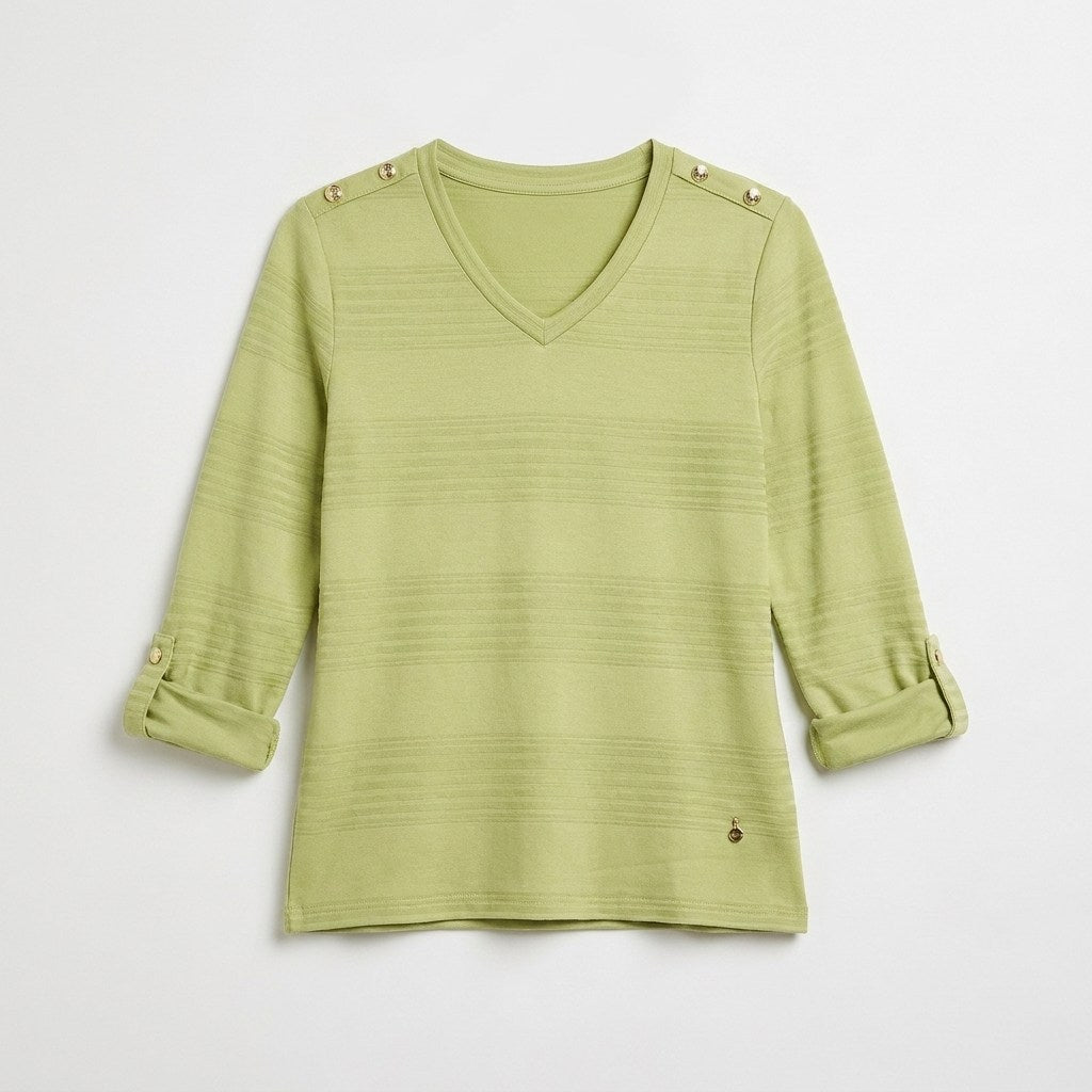 Polera Manga Larga Lisa con Botones en Hombro Verde en plano