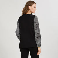 Polera Mix Fabric Print Frontal Negro
