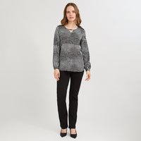 Polera Mix Fabric Print Frontal Negro