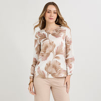 Polera Mix Fabric Print Frontal Beige