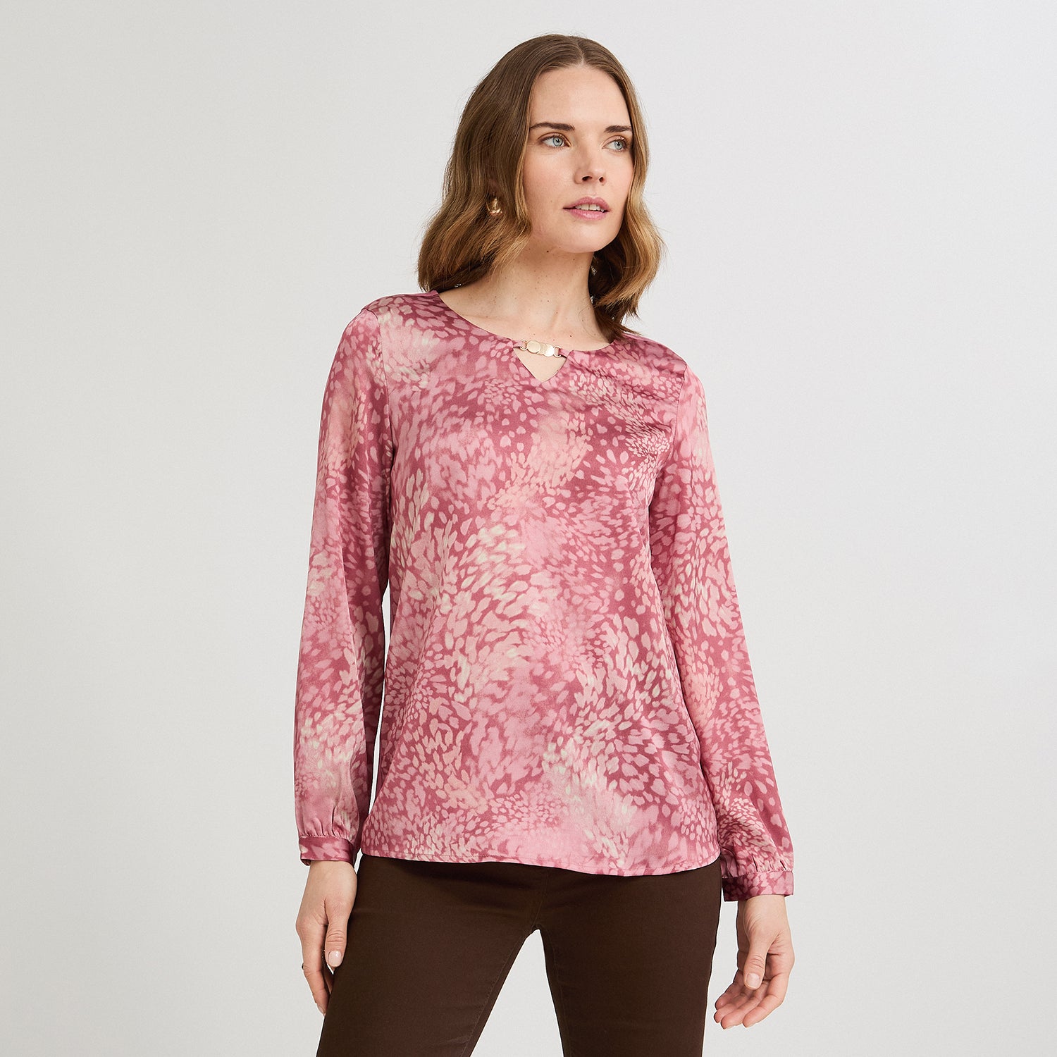Polera Mix Fabric Print Frontal Rosado