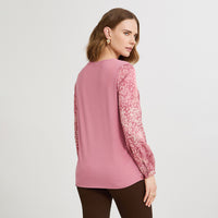 Polera Mix Fabric Print Frontal Rosado