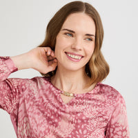 Polera Mix Fabric Print Frontal Rosado