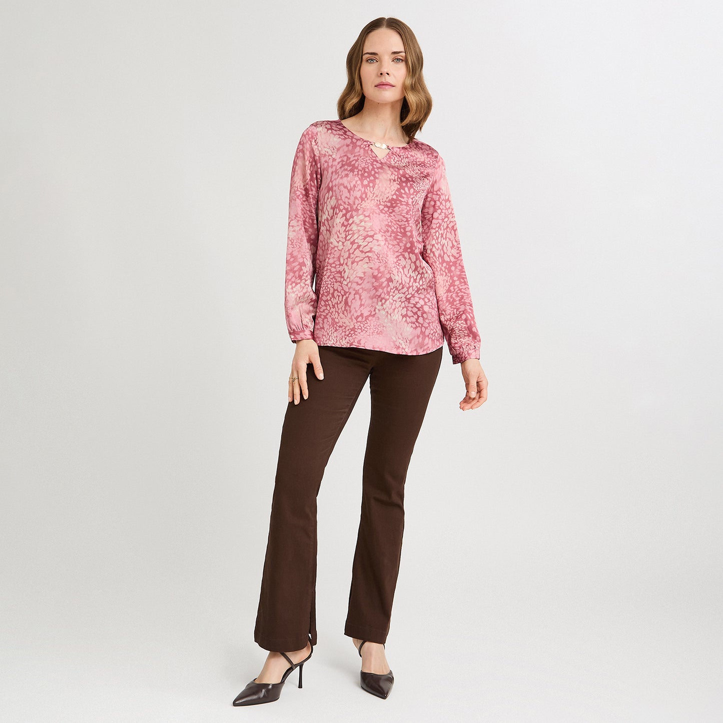Polera Mix Fabric Print Frontal Rosado
