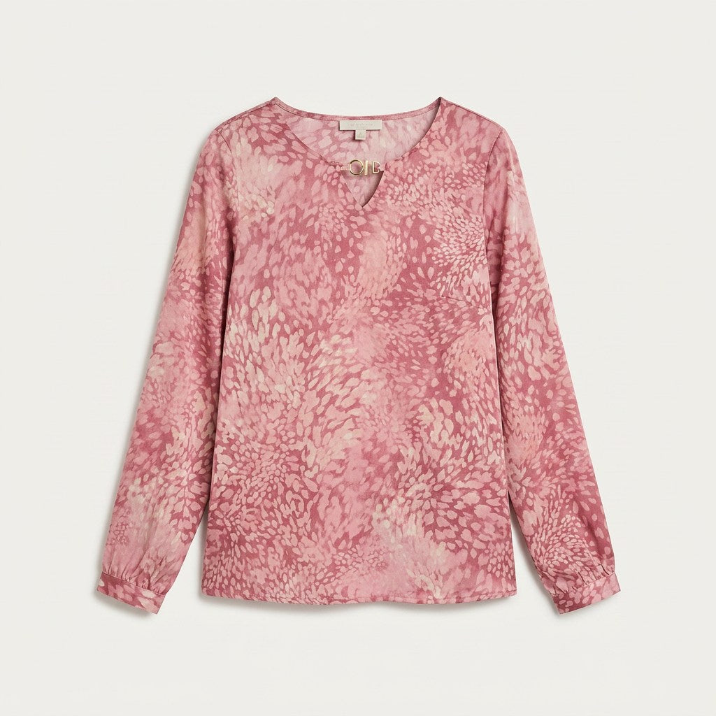 Polera Mix Fabric Print Frontal Rosado en plano