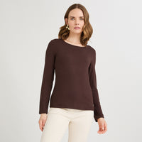 Polera Escote Redondo Lisa Básica Café