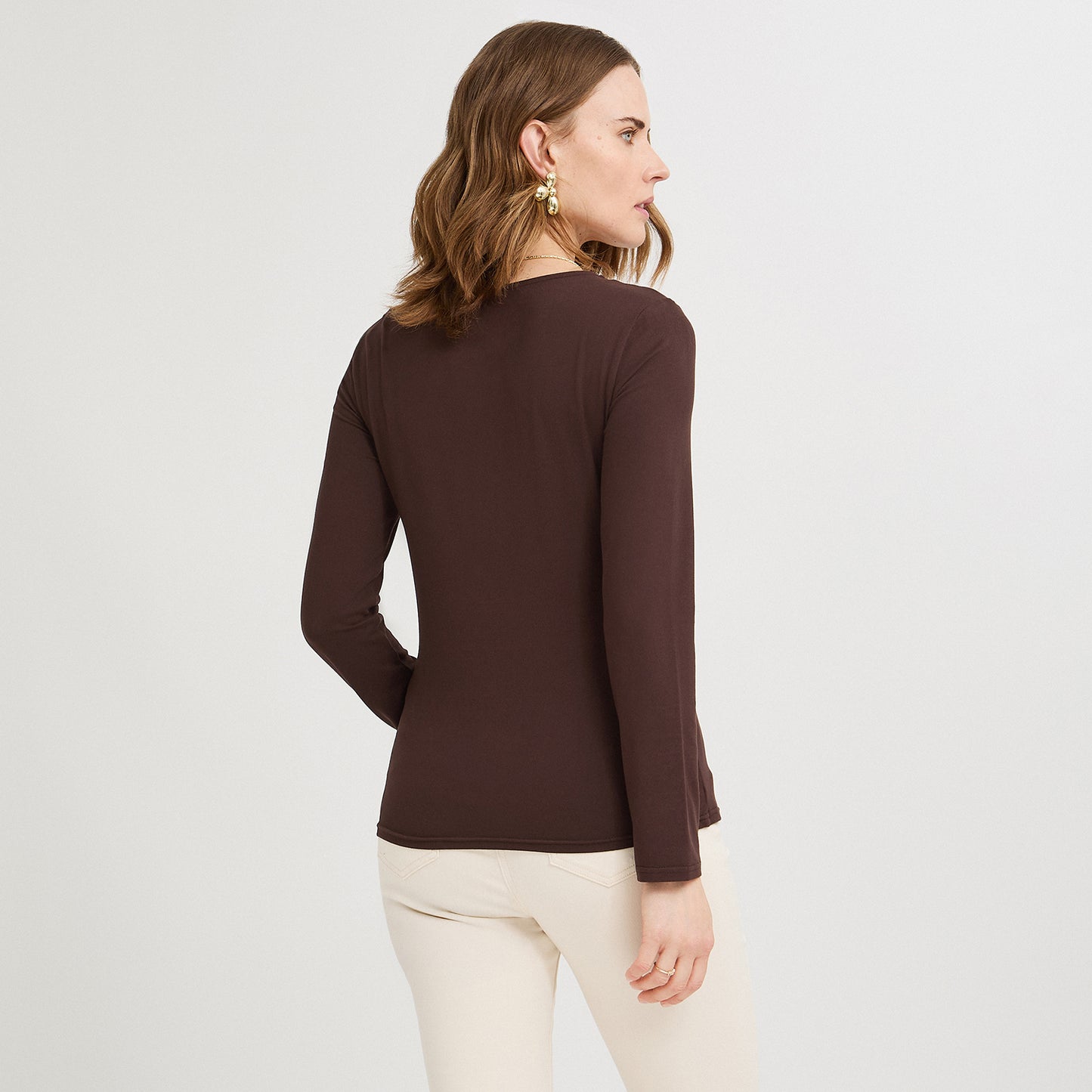 Polera Escote Redondo Lisa Básica Café
