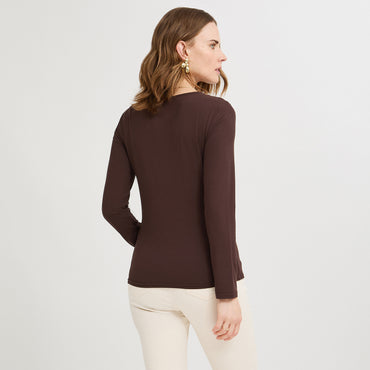Polera Escote Redondo Lisa Básica Café
