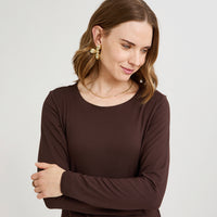 Polera Escote Redondo Lisa Básica Café