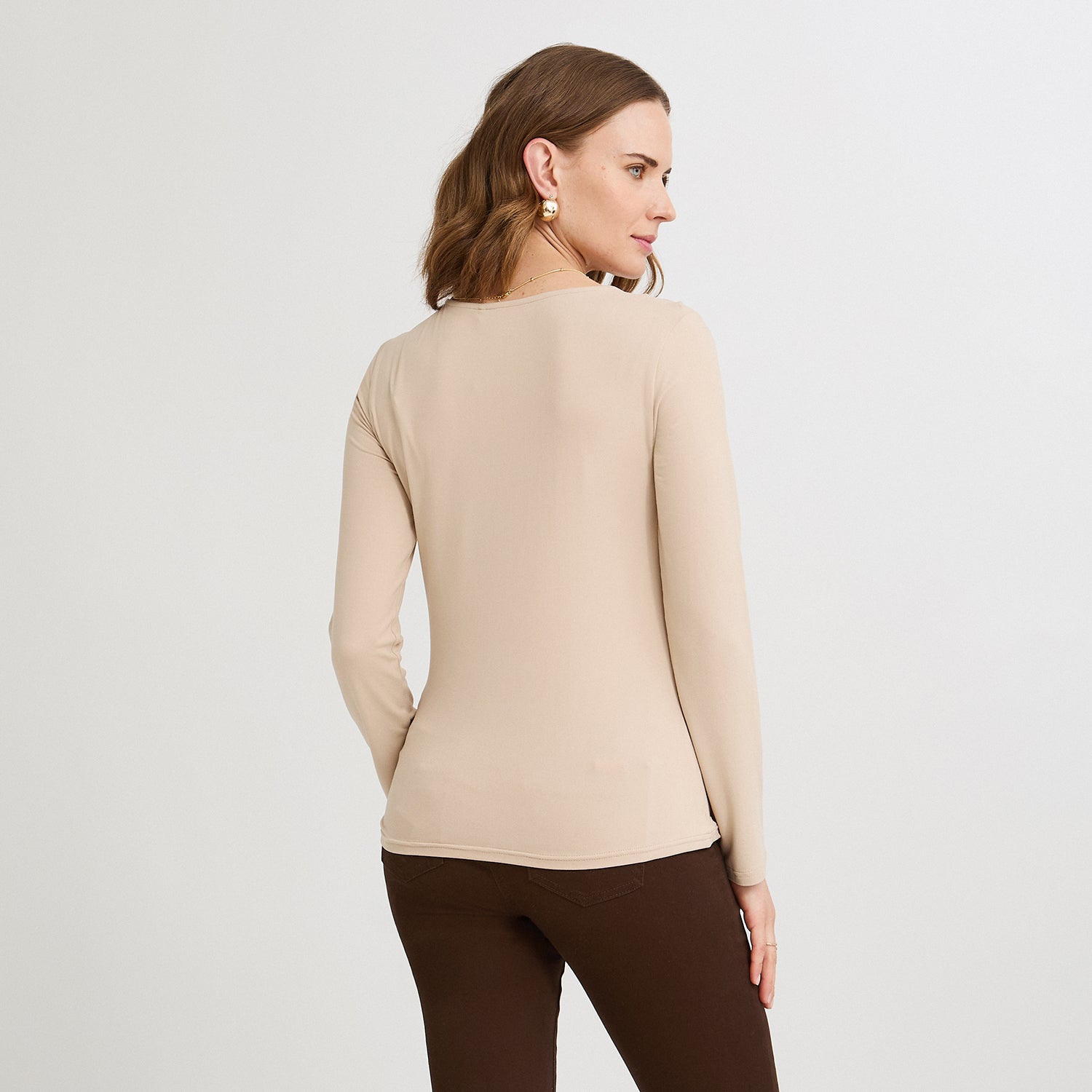 Polera Escote Redondo Lisa Básica Beige
