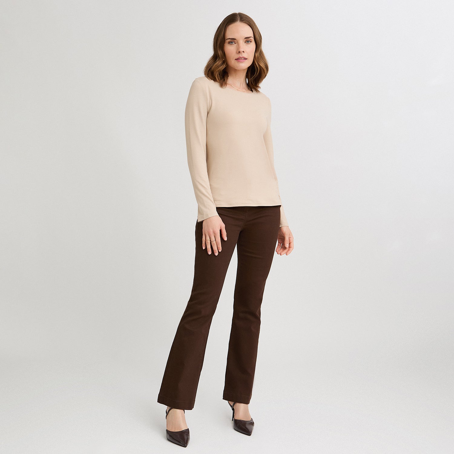 Polera Escote Redondo Lisa Básica Beige
