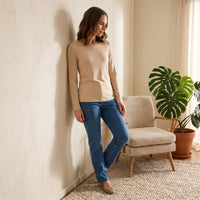 Polera Escote Redondo Lisa Básica Beige lifestyle