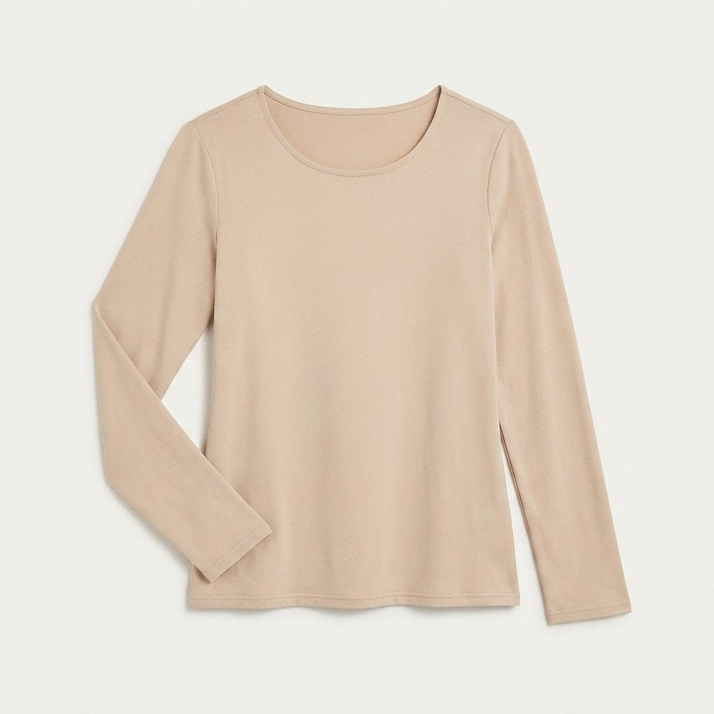 Polera Escote Redondo Lisa Básica Beige en plano