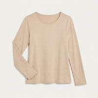 Polera Escote Redondo Lisa Básica Beige en plano