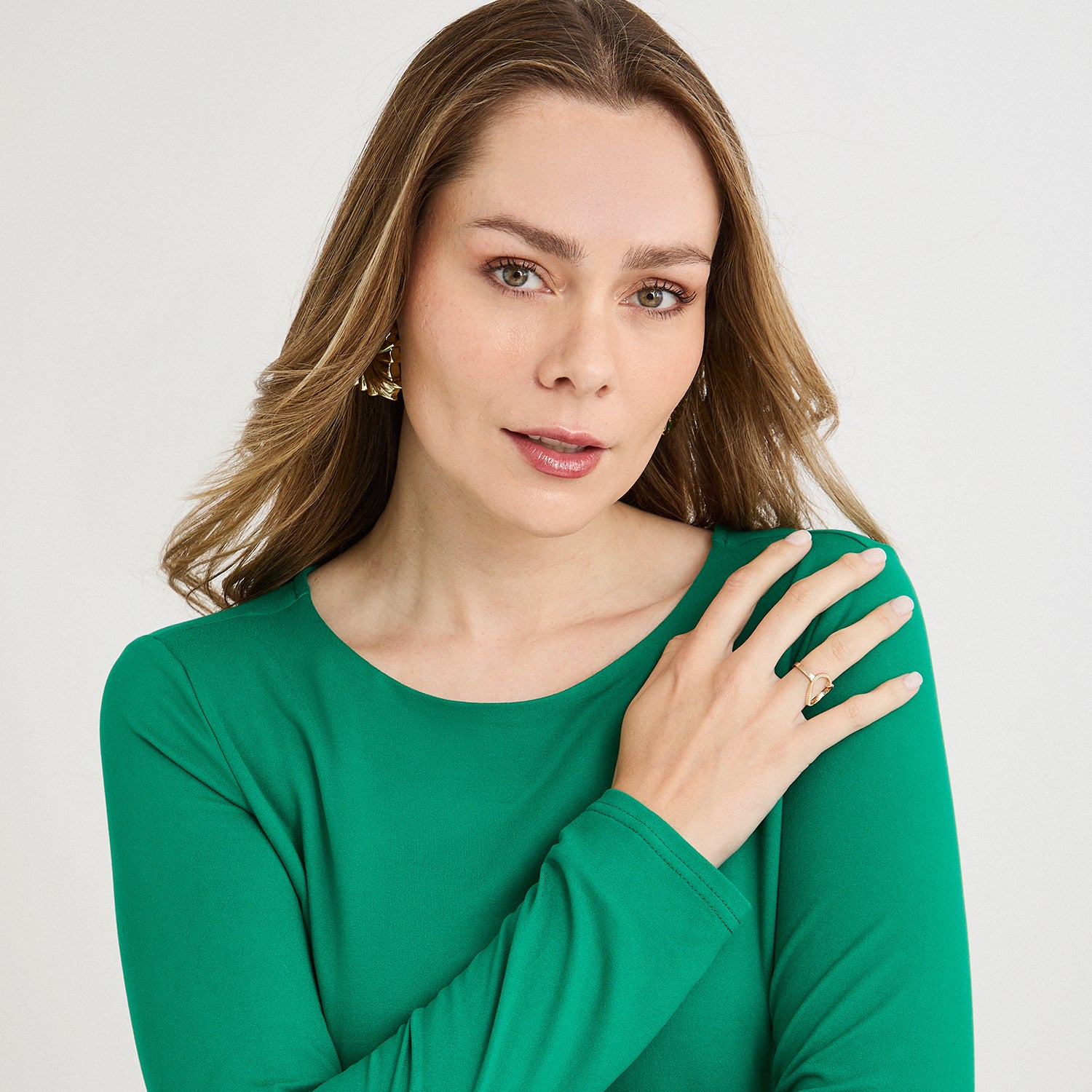 Polera Escote Redondo Lisa Básica Verde