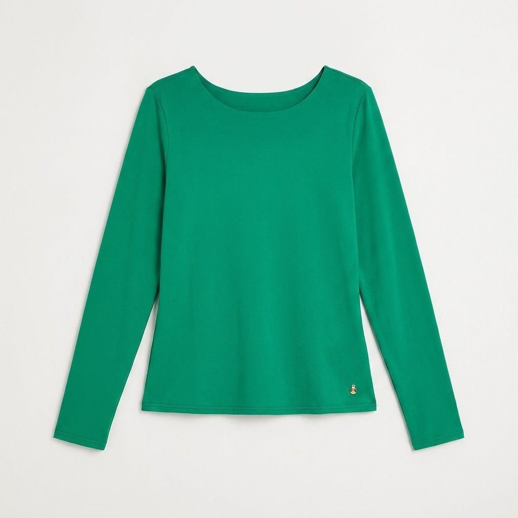 Polera Escote Redondo Lisa Básica Verde en plano