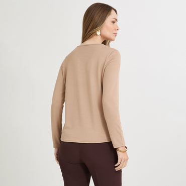 Polera Lanilla Bloqus de Color con Strass Café