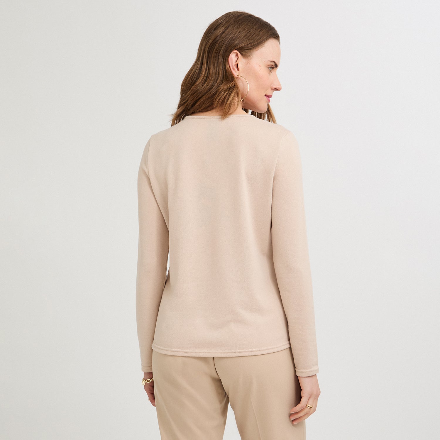 Polera Lanilla Bloqus de Color con Strass Beige