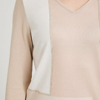 Polera Lanilla Bloqus de Color con Strass Beige